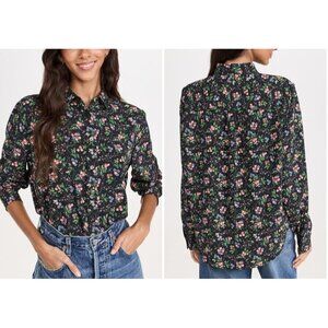 Hill House The Malone Top Women Size Medium NWT Long Sleeve Floral Full Button